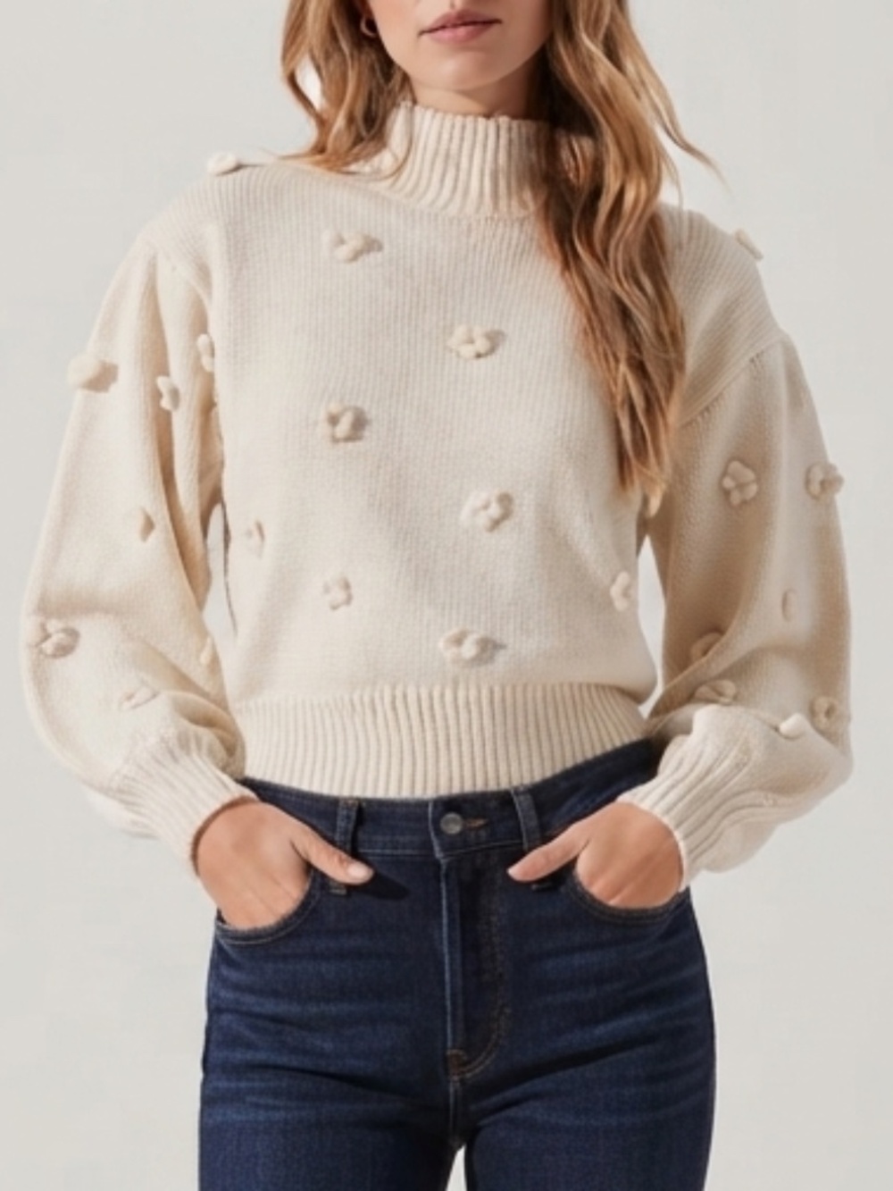 ASTR Adorable Flower Aplique Mock Neck Sweater XS